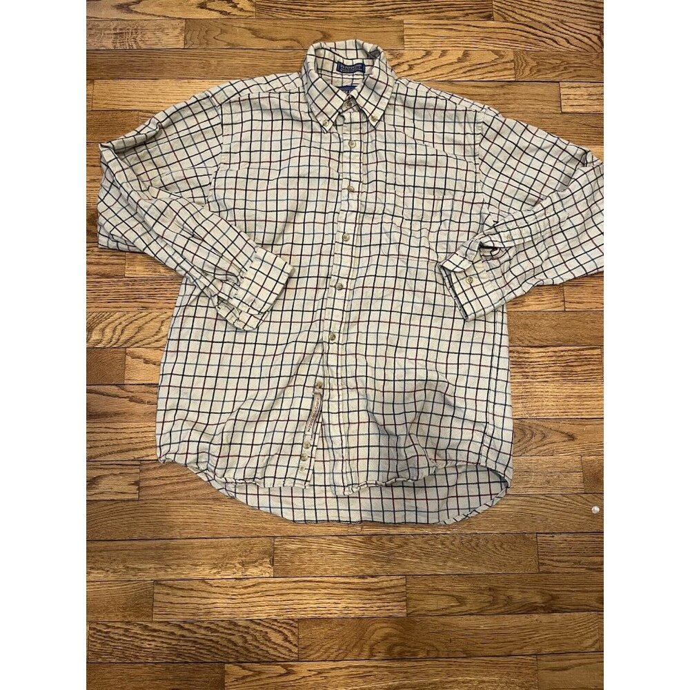 Vintage Sir Pendleton Mens Shirt Large Plaid Button Up 100% Wool - Tan Check